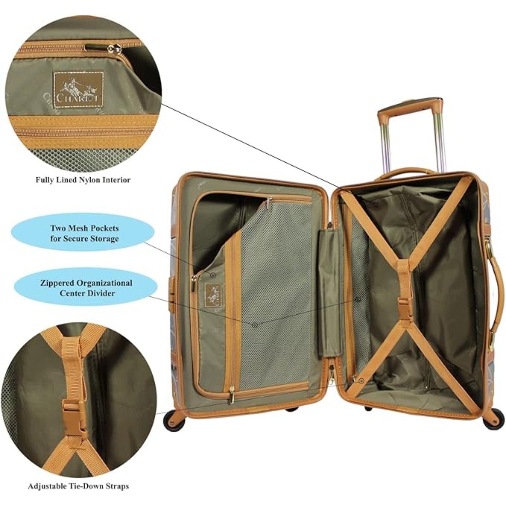 Blue Vintage Style luggage Set of 2 with brown accents and a matching Blue suitcase set of 2 travel bag on a suitcase luggage