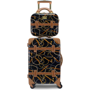 2-piece luggage set with black and gold pattern on a white background