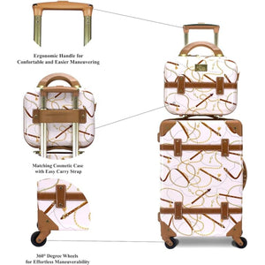 White Vintage Style luggage bag set of 2 with white accents and a matching White suitcase set of 2 travel bag on a suitcase d