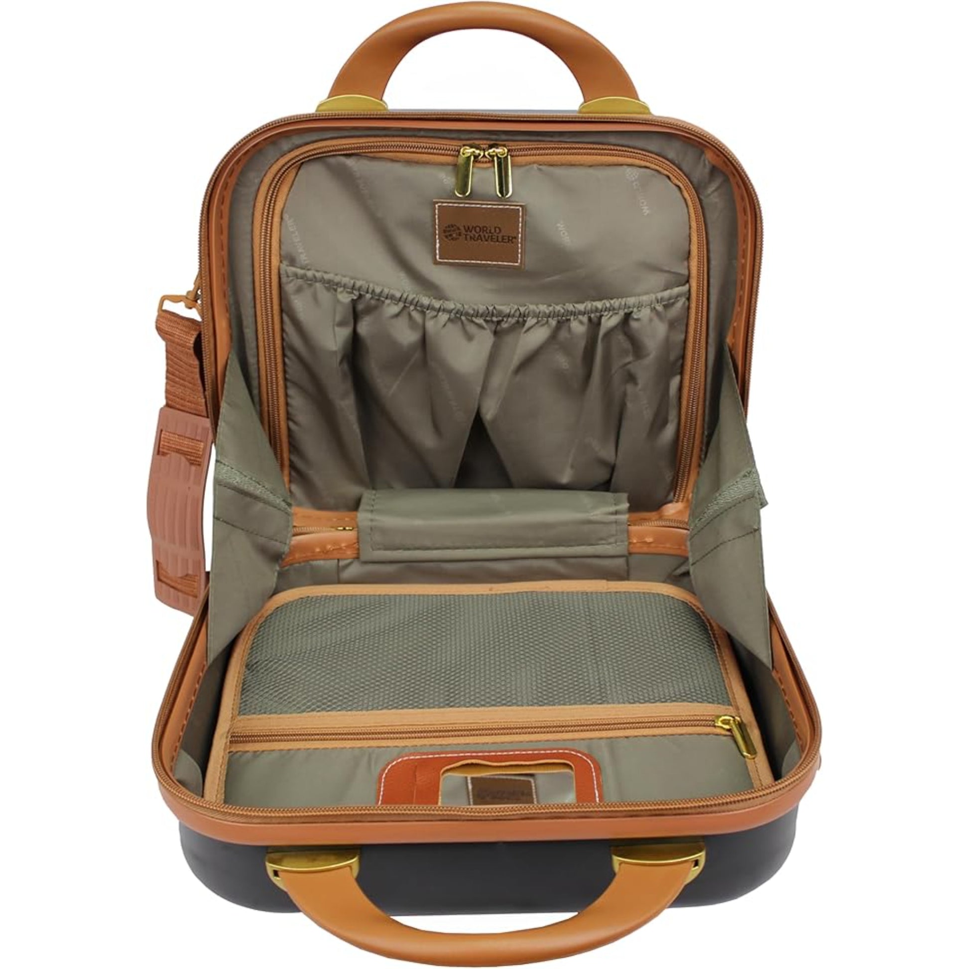 Blue Vintage Style luggage Set of 2 with brown accents and a matching Blue suitcase set of 2 travel bag on a suitcase luggage