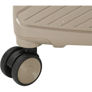 Close-up of a suitcase wheel on a white background