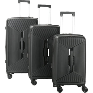 3 black suitcase luggage set of different sizes on a white background