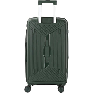 Green suitcase with a textured surface on a white background