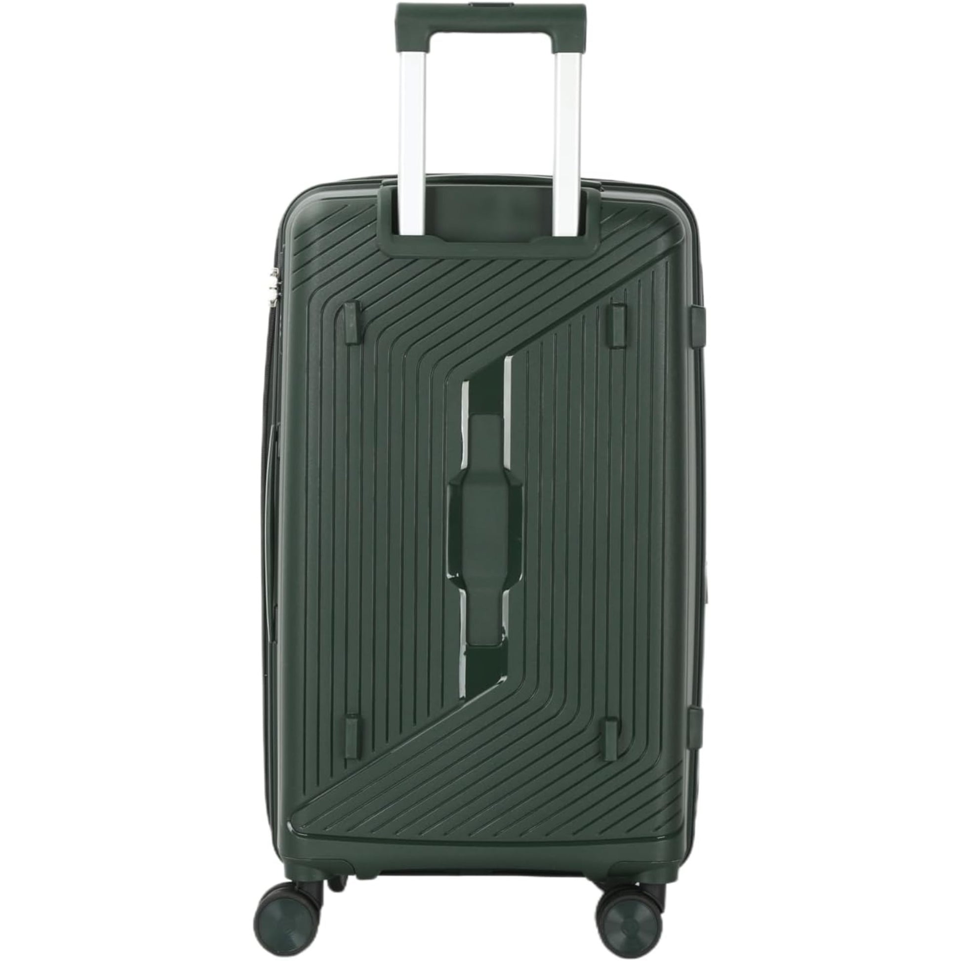Green suitcase with a textured surface on a white background