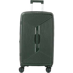 Green suitcase with a textured surface on a white background