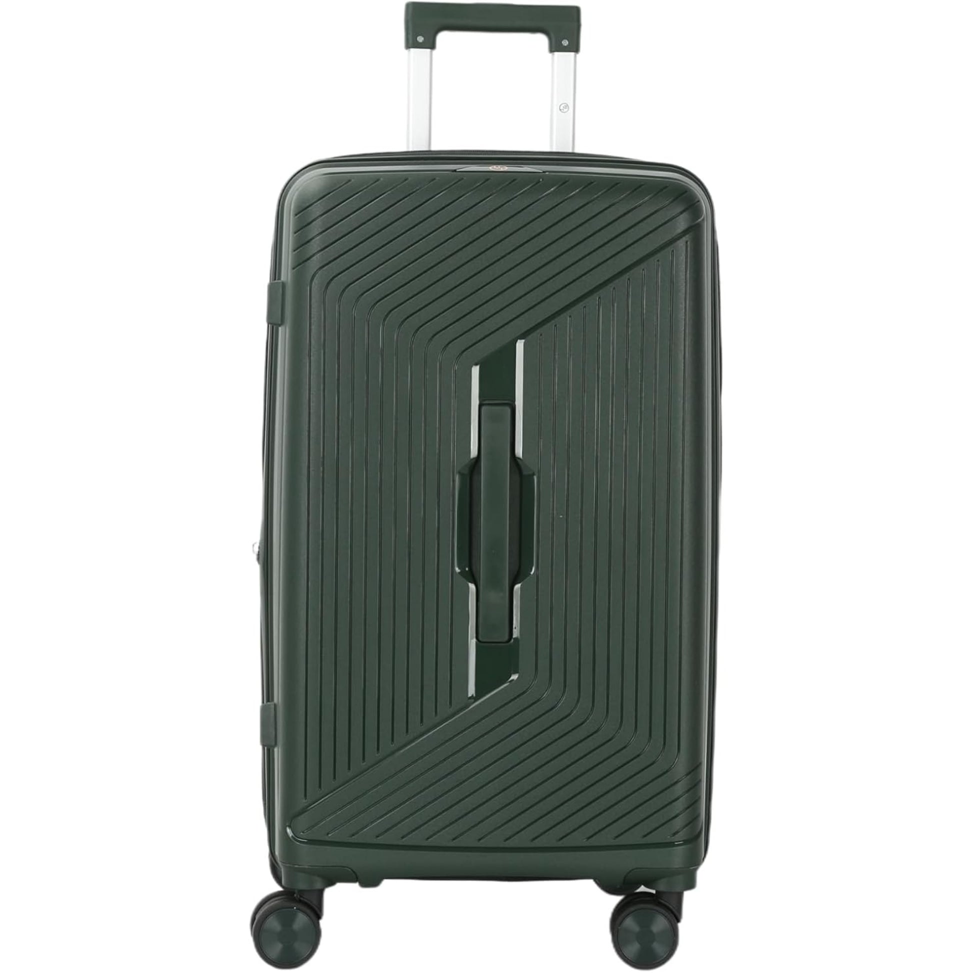 Green suitcase with a textured surface on a white background
