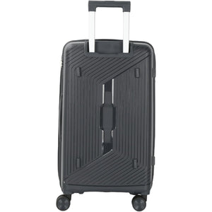 grey suitcase with a textured surface on a white background
