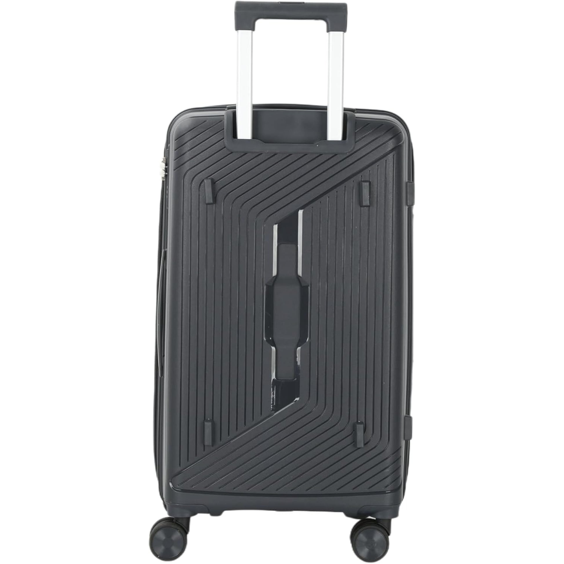 grey suitcase with a textured surface on a white background