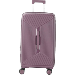 Purple suitcase with a textured design on a white background