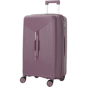 Purple suitcase with a textured surface on a white background