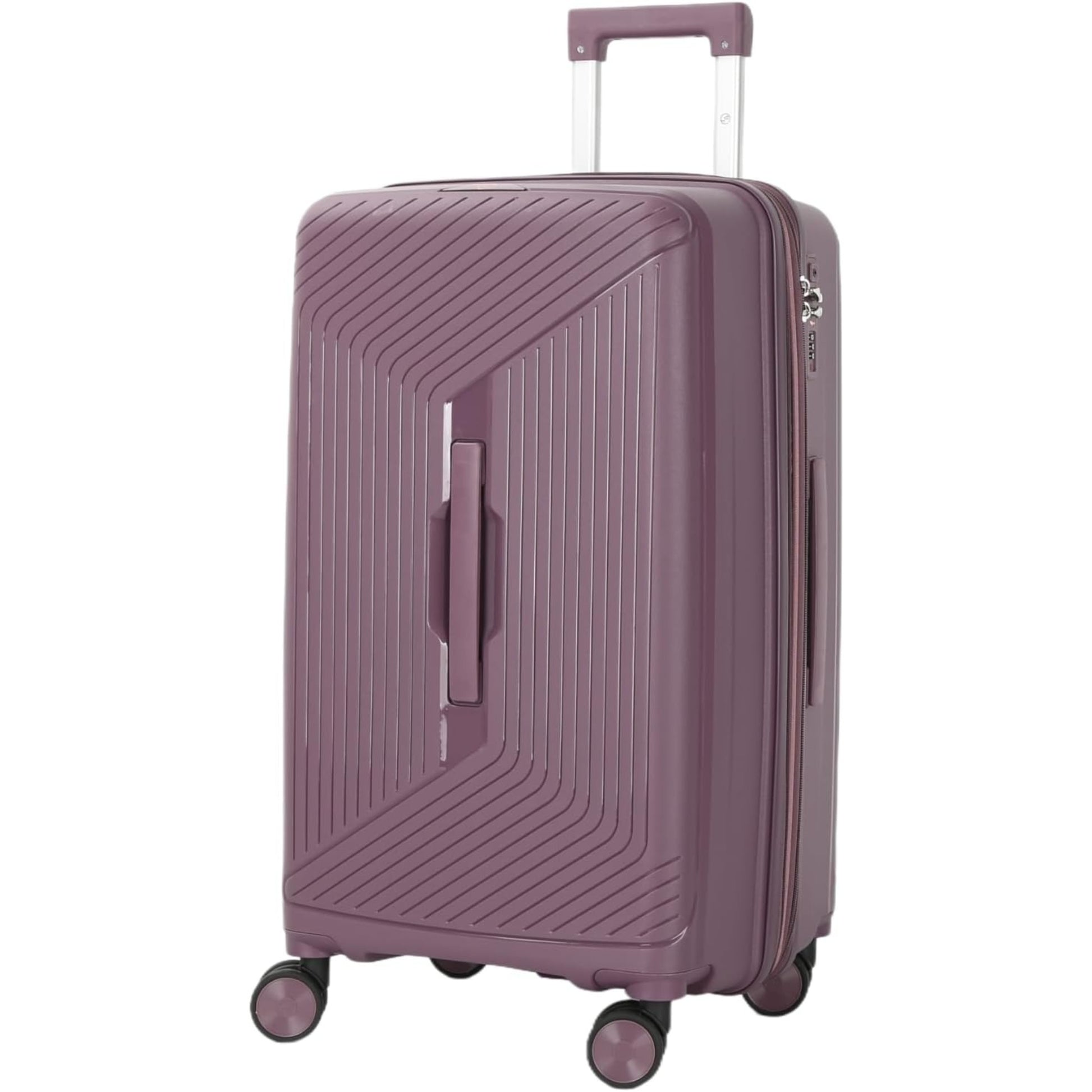 Purple suitcase with a textured surface on a white background