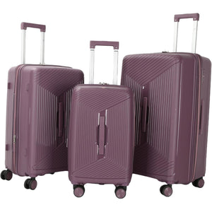 3 purple suitcases of different sizes on a white background