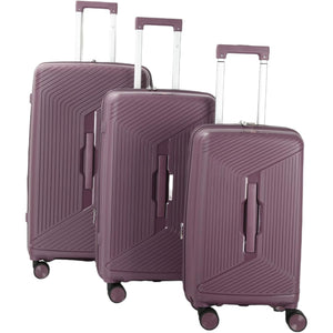 3 purple suitcases of different sizes on a white background