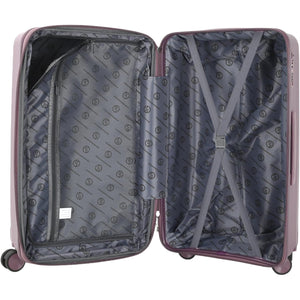 3 purple suitcases of different sizes on a white background