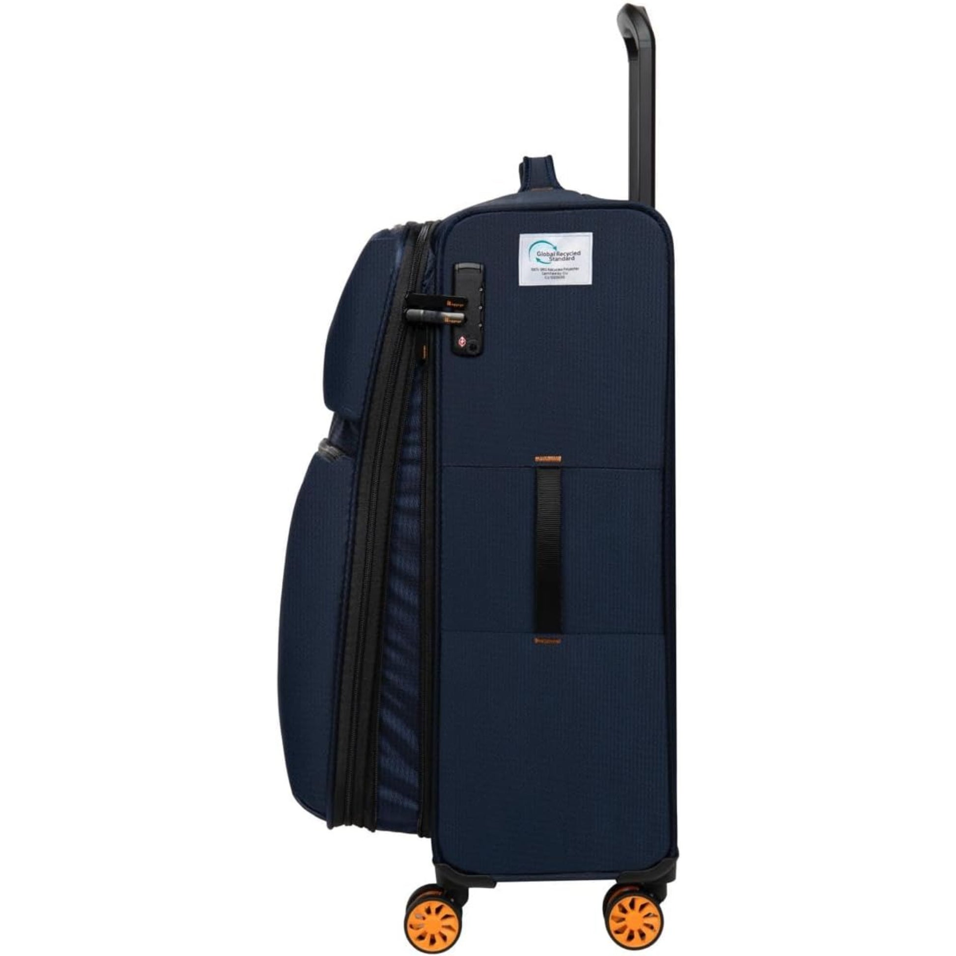 it luggage Navy blue suitcase with wheels on a white background
