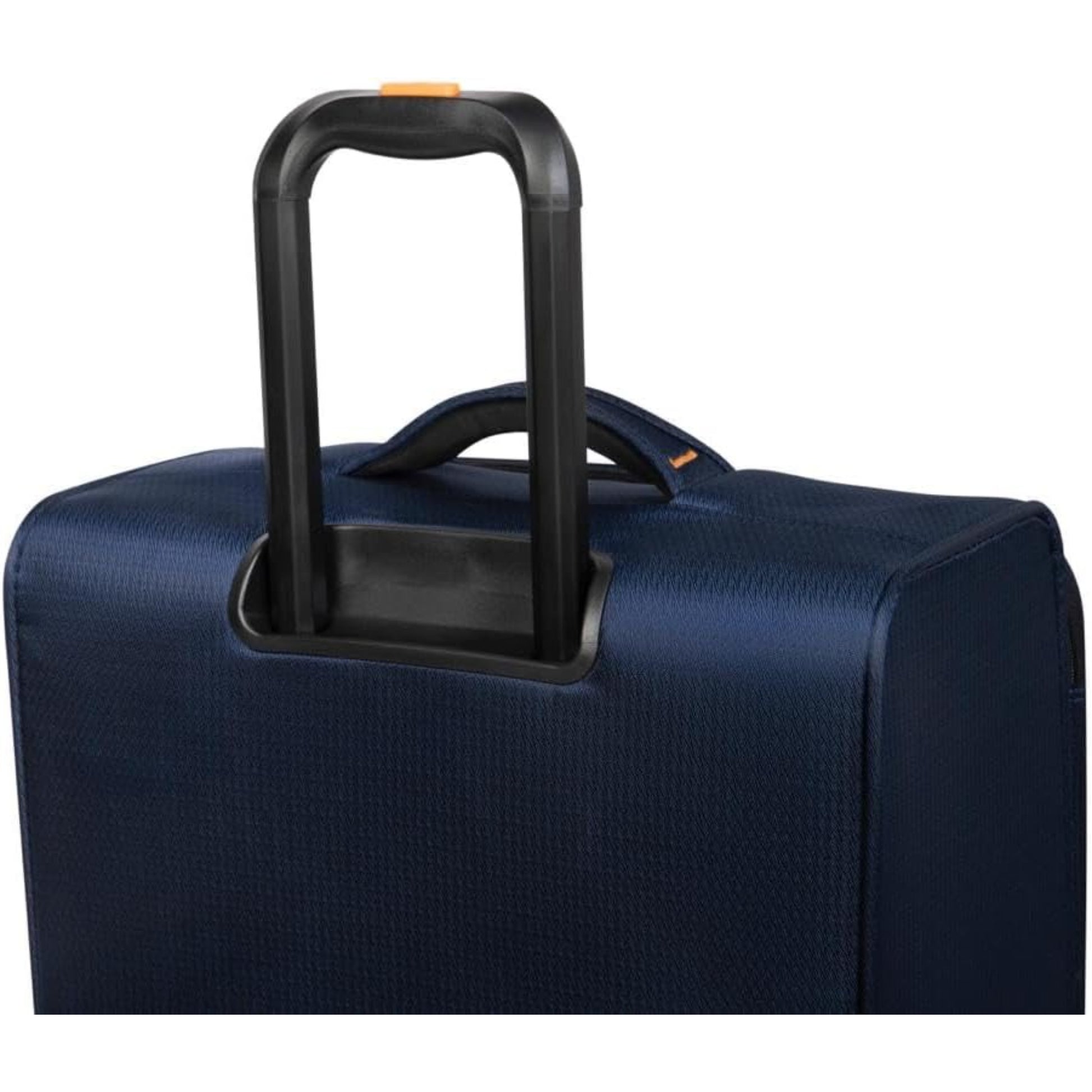 it luggage Blue suitcase with a black handle on a white background