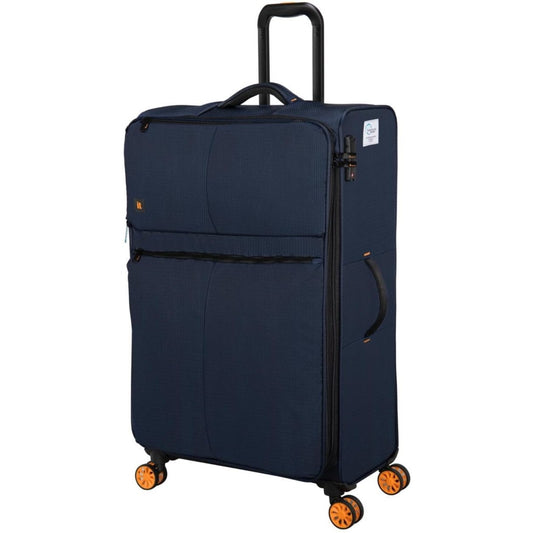 it luggage Navy blue suitcase with wheels on a white background