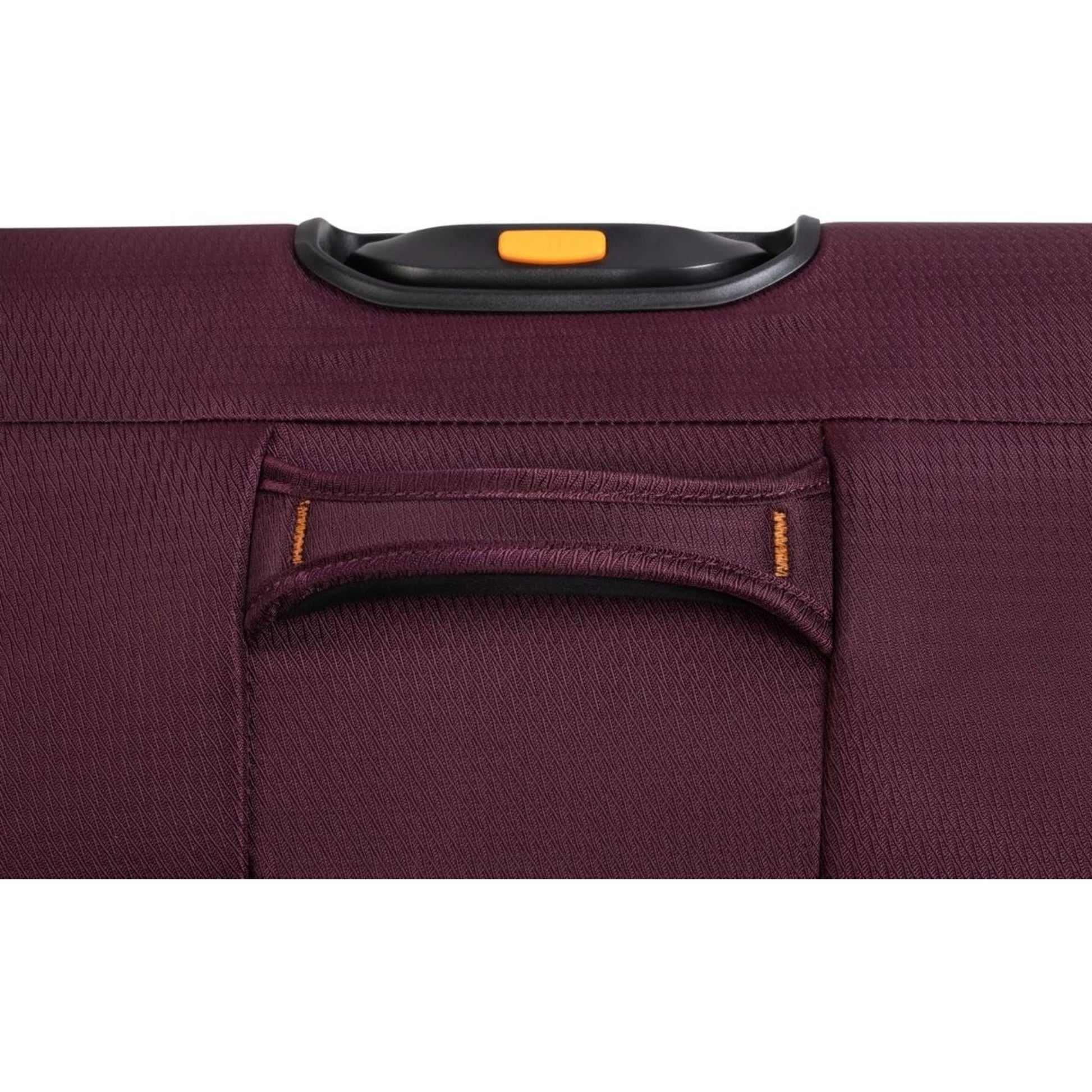 it luggage red Close-up of a suitcase handle and front pocket on a white background