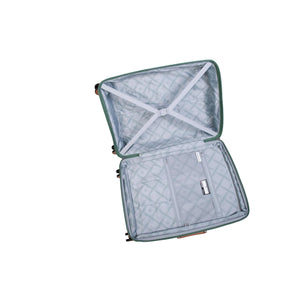 Open it luggage checked bag with quilted interior on a white background