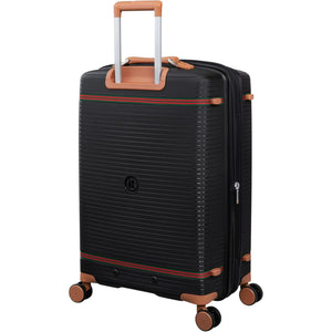 Black checked bag
with brown accents on a white background