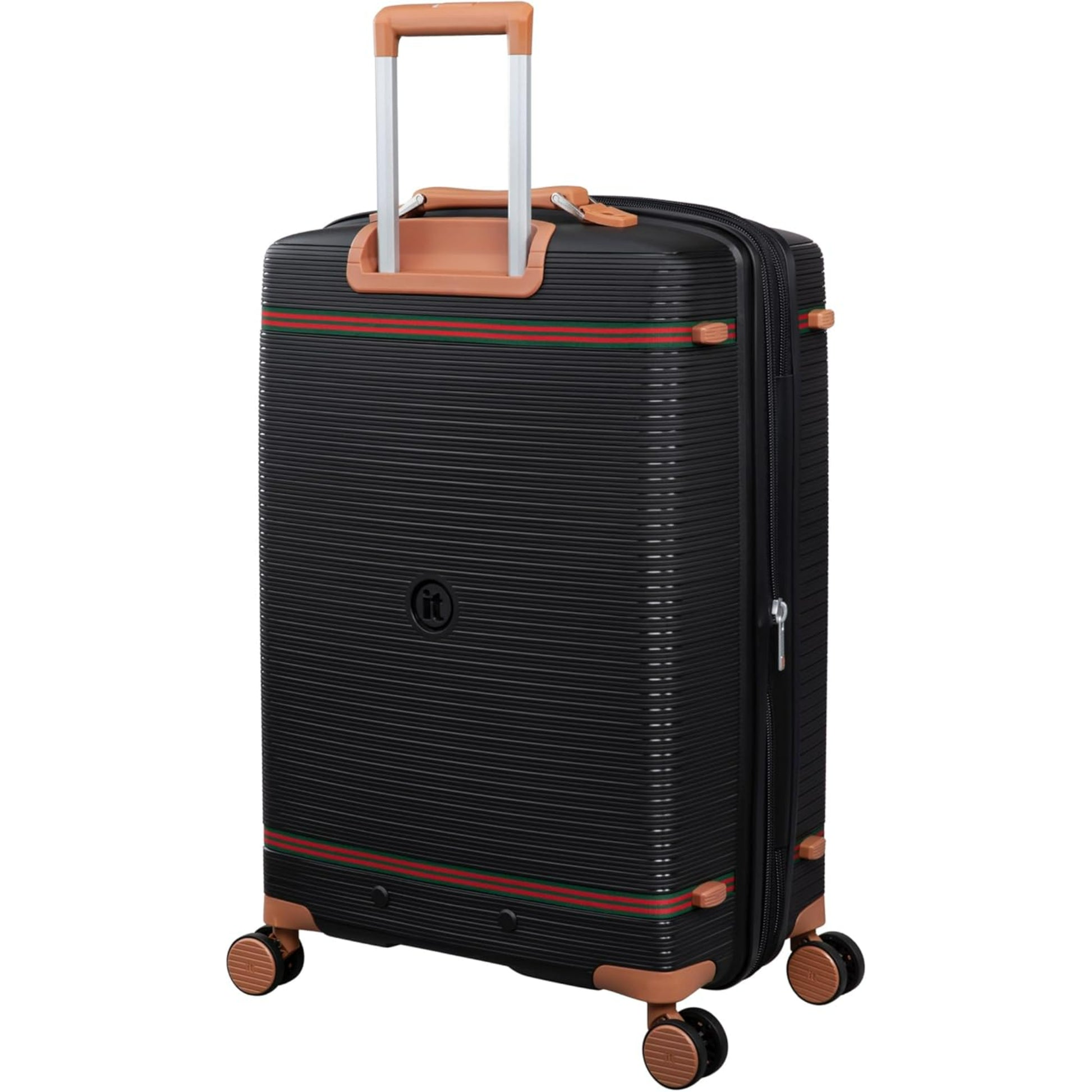 Black checked bag
with brown accents on a white background