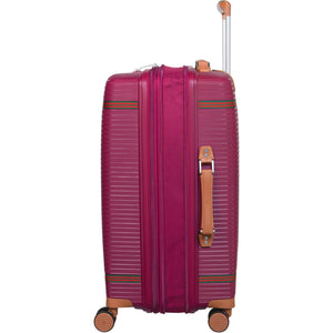 Red luggage trolley
with a handle and wheels on a white background