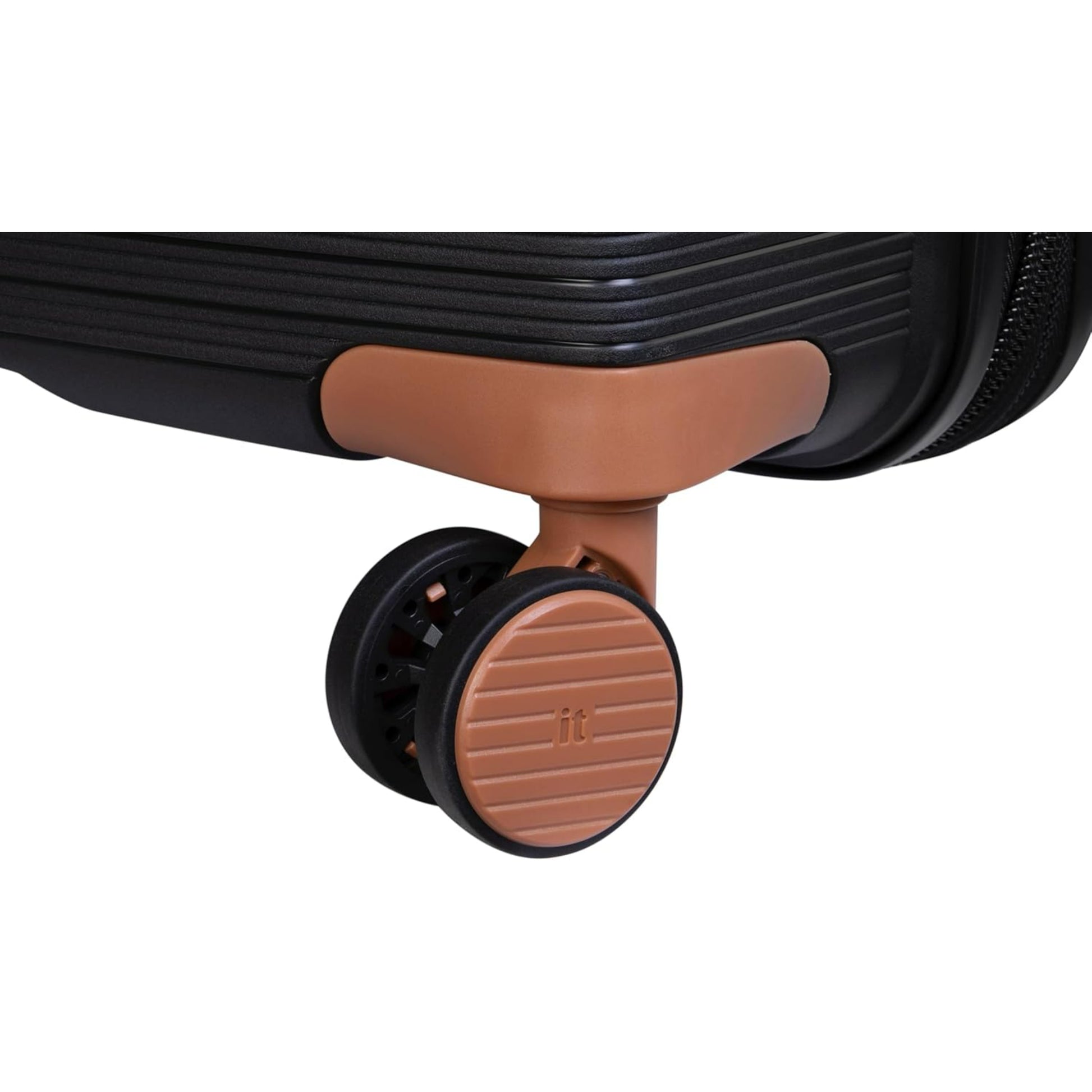 Close-up of a large luggage trolley
wheel on a white background