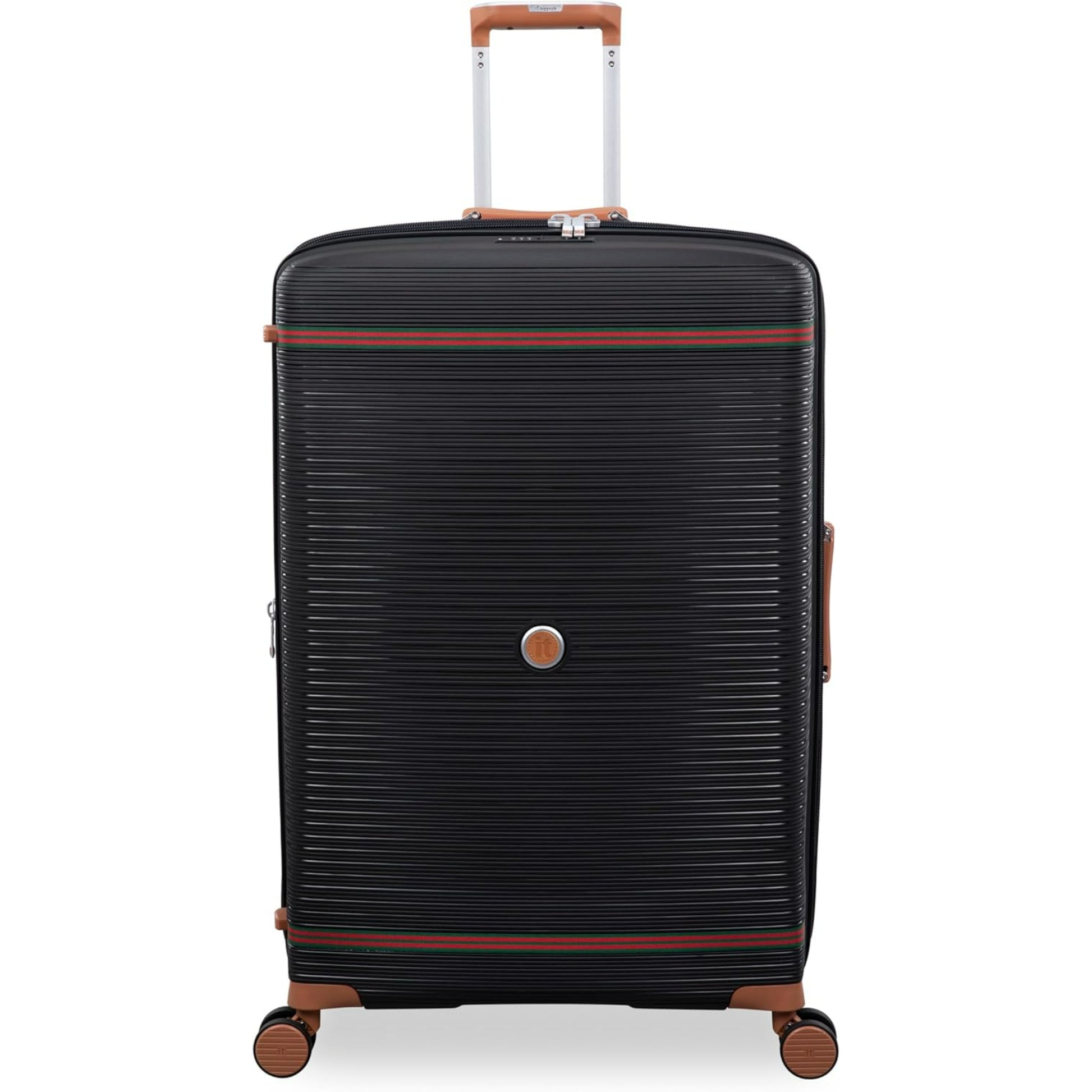 Black checked bag
with brown accents on a white background
