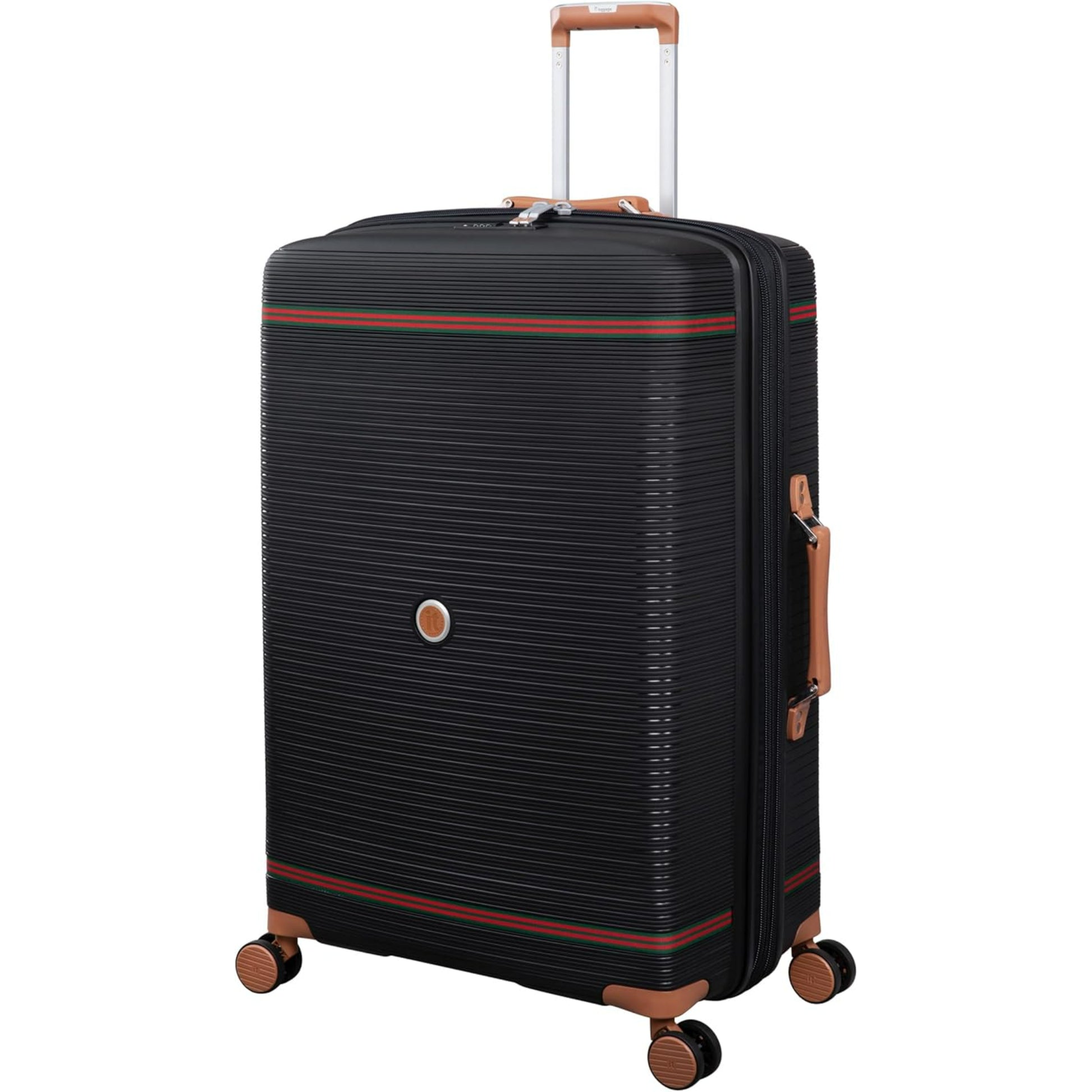 Black checked bag
with brown accents on a white background
