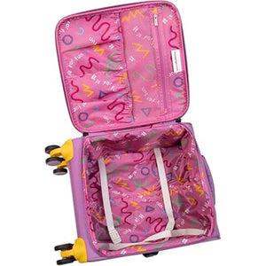 Pink children's suitcase with colorful patterns on a white background buy at suitcases.ae