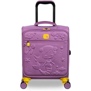 Purple suitcase with mermaid design and yellow accents on a white background buy at suitcases.ae