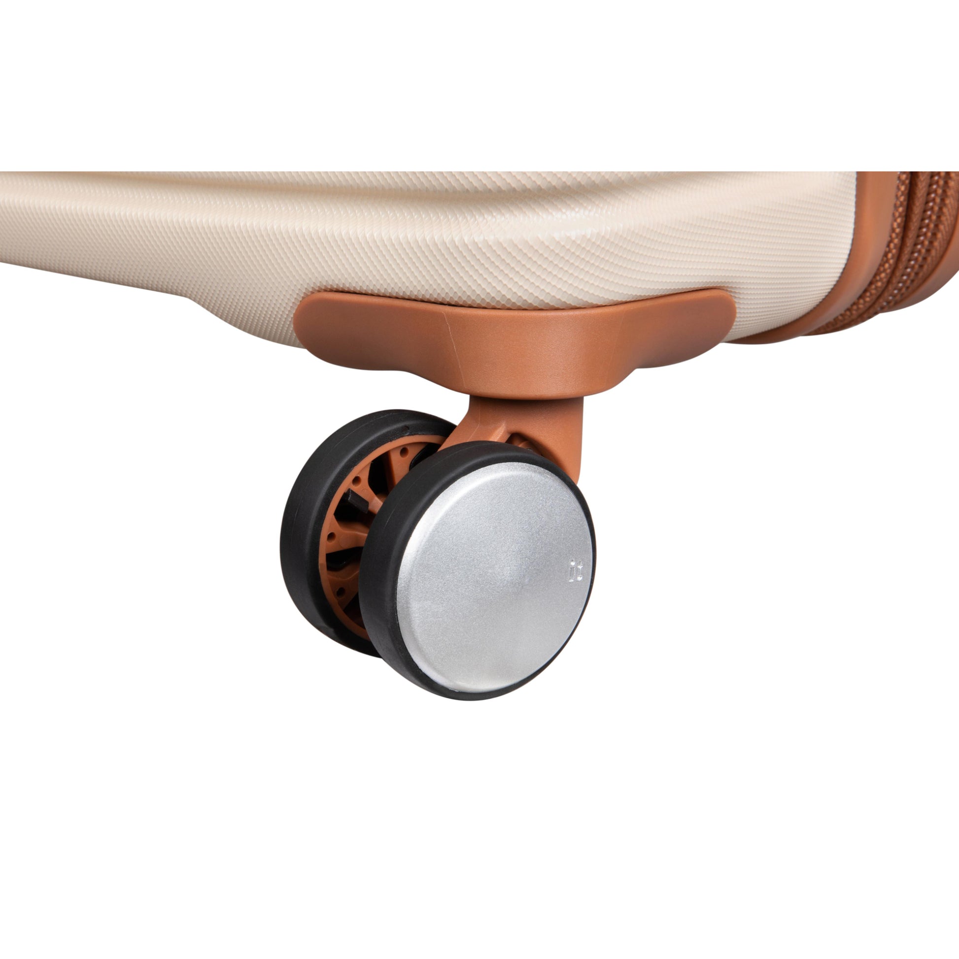 Close-up of a chair wheel with a white background