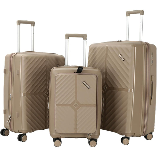 HT Luggage Set of 3 Tourvia 1 Year Warranty Hard Case Luggage Trolley Set PP Double Zipper